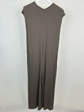 Eileen Fisher Sleeveless Taupe Viscose wide leg jumpsuit